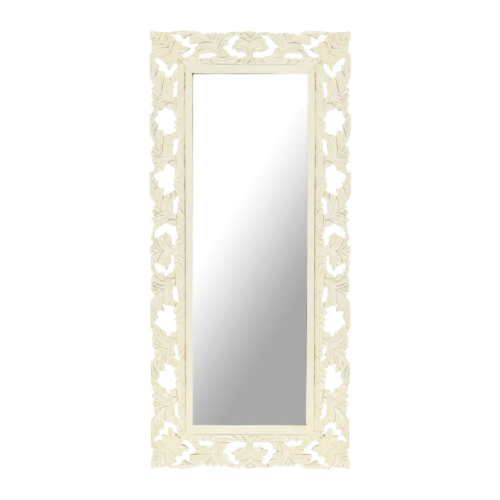 Miroir sculpté avec cadre floral blanc
