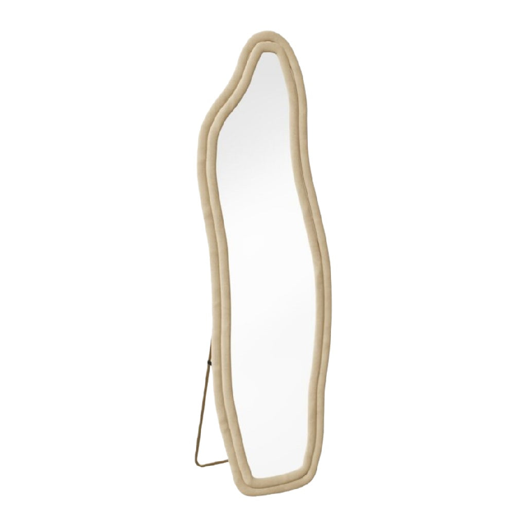 Miroir sur pied avec cadre en tissu beige